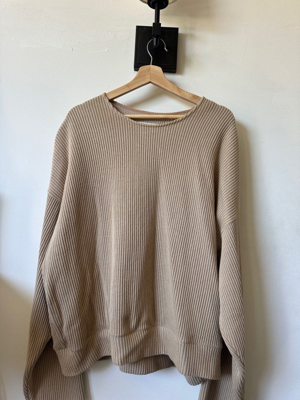 SHADES OF GREY BY MICAH COHEN Ribbed Crewneck Sweater in Beige